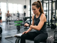 Praticante de musculação avaliando hrv pós treino.