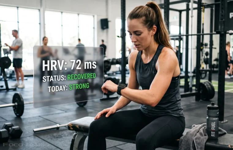 Praticante de musculação avaliando hrv pós treino.